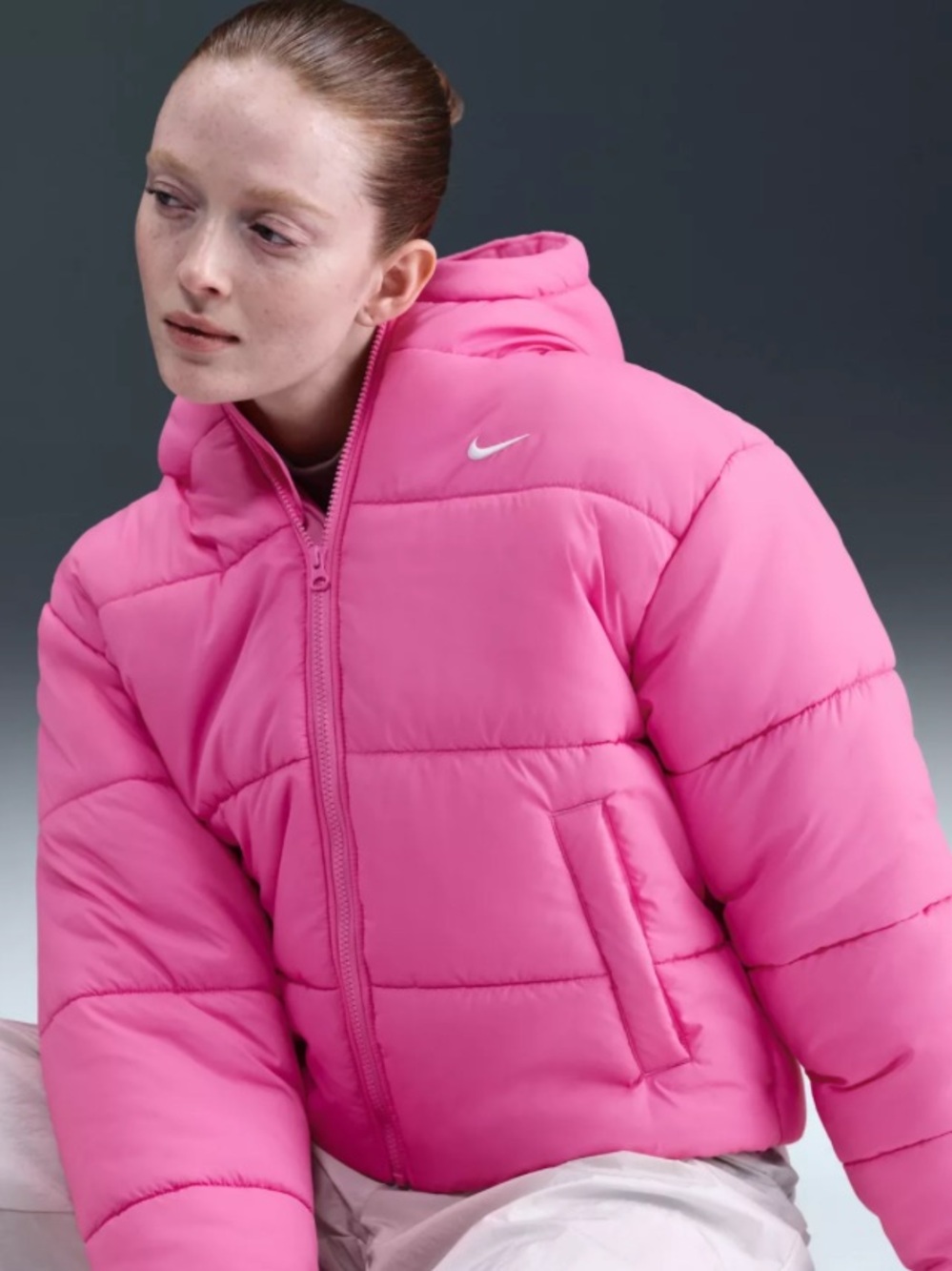 Nike Womena Pink Puffer Therma Fit Jacket with Hood NWT